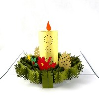 Handmade 3D Pop Up Xmas Card Happy Christmas Silent Night Candle Flower Holly Star Vintage Origami Greetings Gift Ornament Decorations
